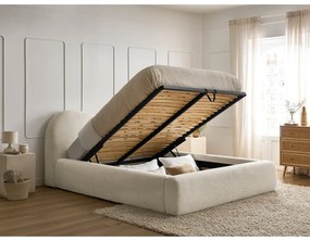 Бежово тапицирано двойно легло с място за съхранение с включена подматрачна рамка 160x200 cm Orlane – Bobochic Paris