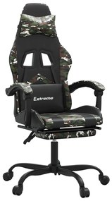 3143913 vidaXL Гейминг стол с опора за крака черно и камуфлаж изкуствена кожа