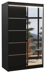 Гардероб с плъзгащи врати с огледало ANCORA, 120x200x58, черен + LED
