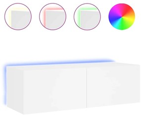 837295 vidaXL Стенен ТВ шкаф с LED осветление, бял, 100x35x31 см