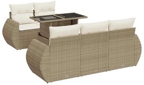 3326569 vidaXL Градински диван с възглавници, 6 части, бежов полиратан