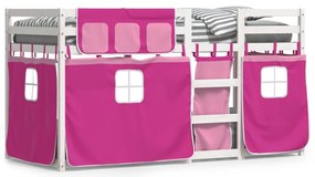 3283933 vidaXL Двуетажно легло със завеси розово 90x200 см масивен бор масив