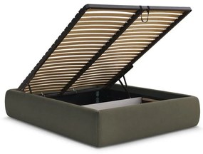 Тъмнозелено двойно легло 180x200 cm тапицирано с място за съхранение/без табла с включена подматрачна рамка Inera – Bobochic Paris