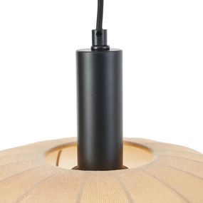 Japandi висяща лампа черна с кафяв текстилен абажур 2 светлини - Bida