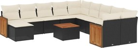 3260656 vidaXL Градински диван с възглавници, 12 части, черен, полиратан