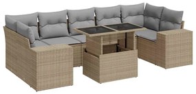 3326760 vidaXL Градински диван с възглавници, 8 части, бежов полиратан