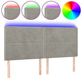 3122338 vidaXL LED горна табла за легло, светлосива, 160x5x118/128 см, кадифе