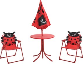 41842 vidaXL Детски градински бистро комплект от 3 части, с чадър, червен