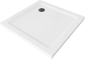 Mexen Flat квадратно тънко душово корито 90 x 90 см, бяло, черен сифон - 40109090B