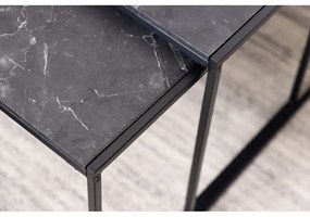 Матово черно масички за кафе в комплект от 3 бр. с плот от имитация на мрамор 60x120 cm Infinity – Actona