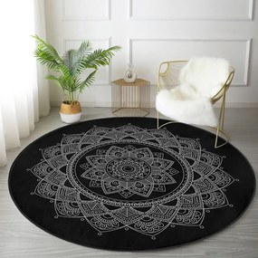 Черен кръгъл килим подходящ за пране и за прахосмукачки роботи ø 80 cm Comfort – Mila Home