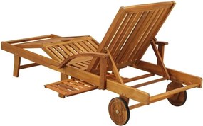 Градински шезлонг с колела и издърпваща се масичка 195,5 x 69 x 85 cm
