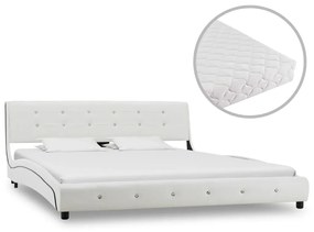 Sonata Легло с матрак, бяло, изкуствена кожа, 160x200 cм