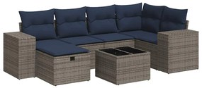 3325697 vidaXL Градински диван с възглавници, 7 части, полиратан, сив