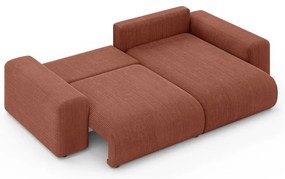 Разтегателен ъглов диван с място за съхранение от рипсено кадифе в тухлен цвят (променлив) Luma – Ropez
