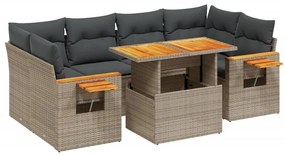 3273419 vidaXL Градински диван с възглавници, 7 части, полиратан, сив