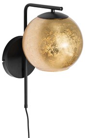 Дизайнерски стенен аплик черен със златно стъкло - Bert