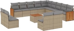 3260575 vidaXL Градински диван с възглавници, 14 части, бежов, полиратан