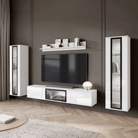 Комплект за Всекидневна Каро-Бял-Бял Лъскав