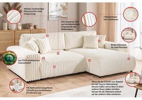 Кремав разтегателен ъглов диван от рипсено кадифе с място за съхранение (десен ъгъл) Sarina – Ropez