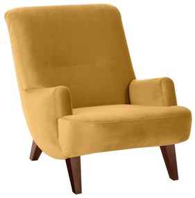 Жълт фотьойл с крака от кафяв велур Brandford - Max Winzer