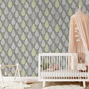 Тапет – Сиви и зелени листа на сив фон