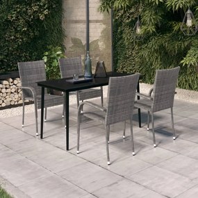 3099409 vidaXL Градински трапезен комплект, 5 части, сиво и черно