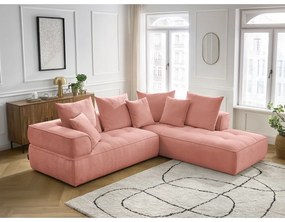 Розов шенилов ъглов диван (десен ъгъл/L форма) Whesley – Bobochic Paris
