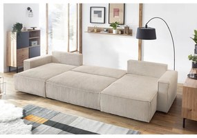 Бежов велурен U-образен разтегателен диван Nihad - Bobochic Paris