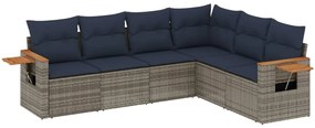 3226845 vidaXL Градински диван с възглавници, 6 части, полиратан, сив