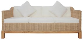 283077 vidaXL 3-местен диван с възглавници, естествен ратан