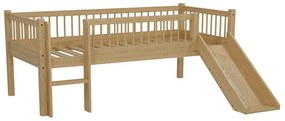 Детско повдигнато легло от масивен бук с пързалка с включена подматрачна рамка в естествен цвят 90x200 cm Forrest – Vipack