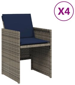 4007442 vidaXL Градински столове с възглавници, 4 бр, сиви, полиратан