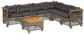 3261867 vidaXL Градински диван с възглавници, 7 части, полиратан, сив