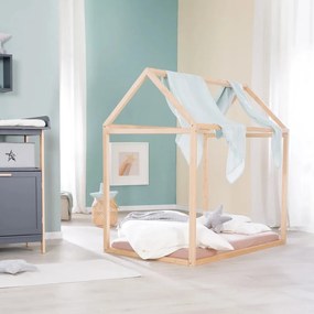 Бамбуково къща детско легло 70x140 cm с включен матрак/без ламелно дъно в естествен цвят House Bed – Roba