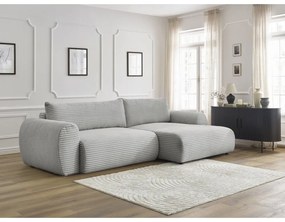 Светлосив разтегателен ъглов диван от рипсено кадифе (десен ъгъл) Lucien – Bobochic Paris