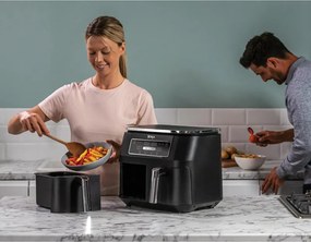 Двоен фритюрник с горещ въздух Ninja Foodi Dual Zone AF200EU, 2400W, Независими зони за готвене, 7.6 л, 4 програми, 100-240°C, Max Crisp, Sync, Черен