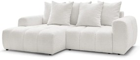 Бял сгъваем/с място за съхранение ъглов диван от прежда с примки от букле (ляв ъгъл) Roxelane – Bobochic Paris