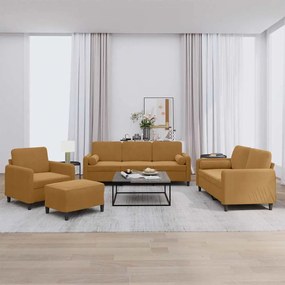 3201971 vidaXL Комплект дивани 4 части с възглавници, кафяв, кадифе