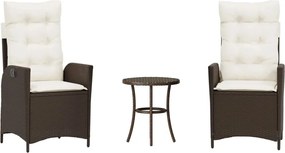 365274 vidaXL Бистро комплект с възглавници 3 части кафяв полиратан