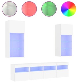 3216743 vidaXL ТВ стенни модули с LED, 5 части, бели, инженерно дърво