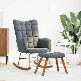 4016844 vidaXL Люлеещ се стол с табуретка, тъмносив кадифе
