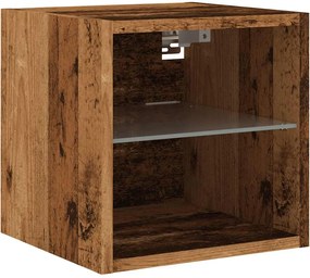 857672 vidaXL ТВ шкаф за стена с LED осветление Старо дърво 30x28,5x30 cm