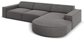 Ъглов диван от сиво кадифе (десен ъгъл) Jodie - Micadoni Home