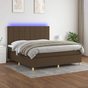 3135448 vidaXL Боксспринг легло с матрак и LED, тъмнокафяво, 160x200 см, плат