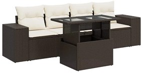 3326724 vidaXL Градински комплект с възглавници, 5 части, кафяв полиратан