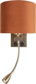 Wandlamp brons met flexarm en kap oranje met gouden binnenkant 18cm - Brescia Combi