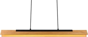 Матово черно LED висящо осветително тяло с дървен абажур Kerala – Trio