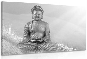 Картина на платно – Статуя на Буда в медитираща поза в черно-бяло