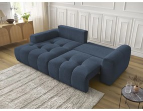 Син шенилов сгъваем/с място за съхранение ъглов диван (ляв ъгъл) Roxelane – Bobochic Paris